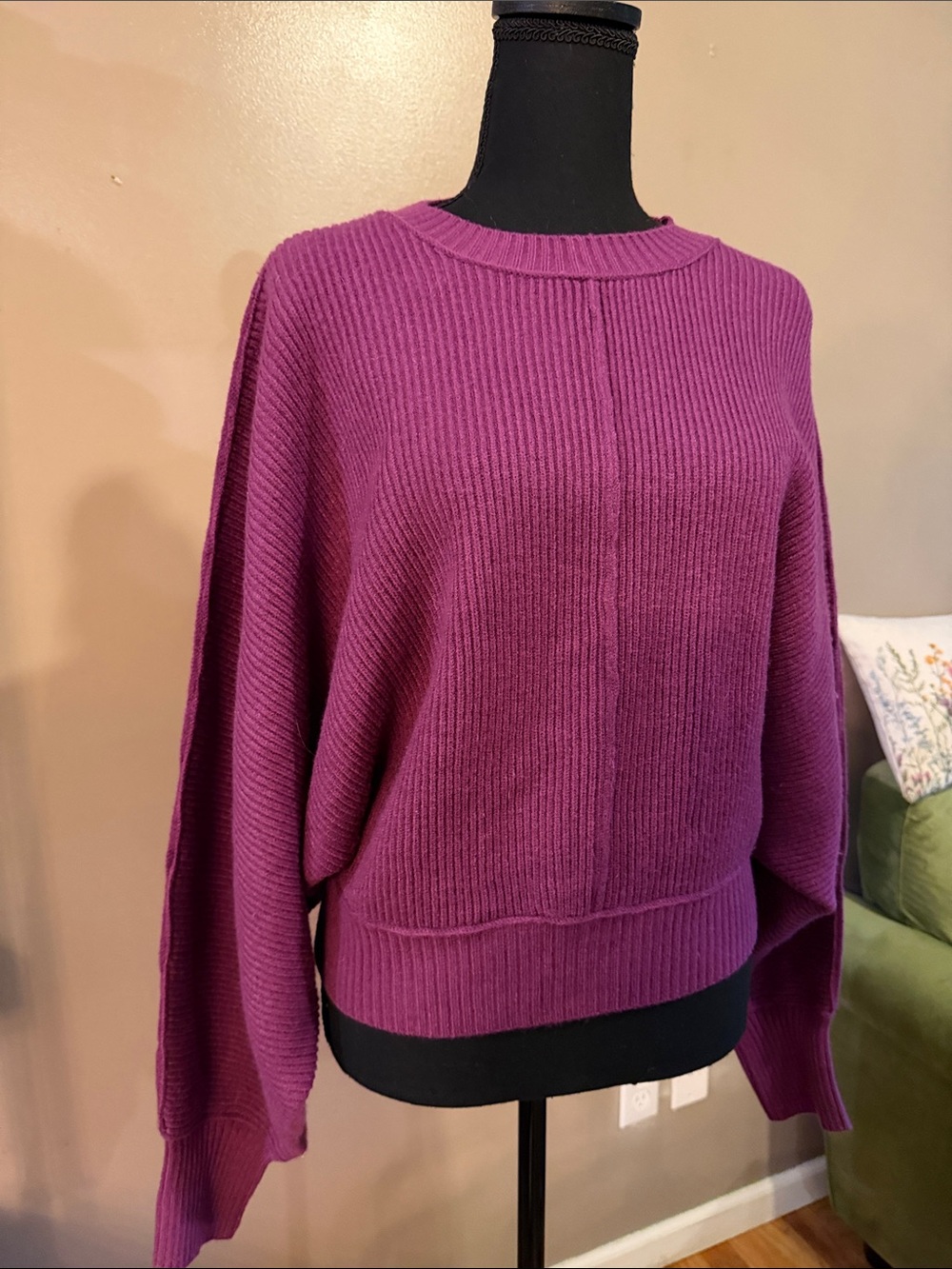 Women's Hyper Violet Crewneck Dolman Sleeve Knit Sweater - Picture 3 of 5